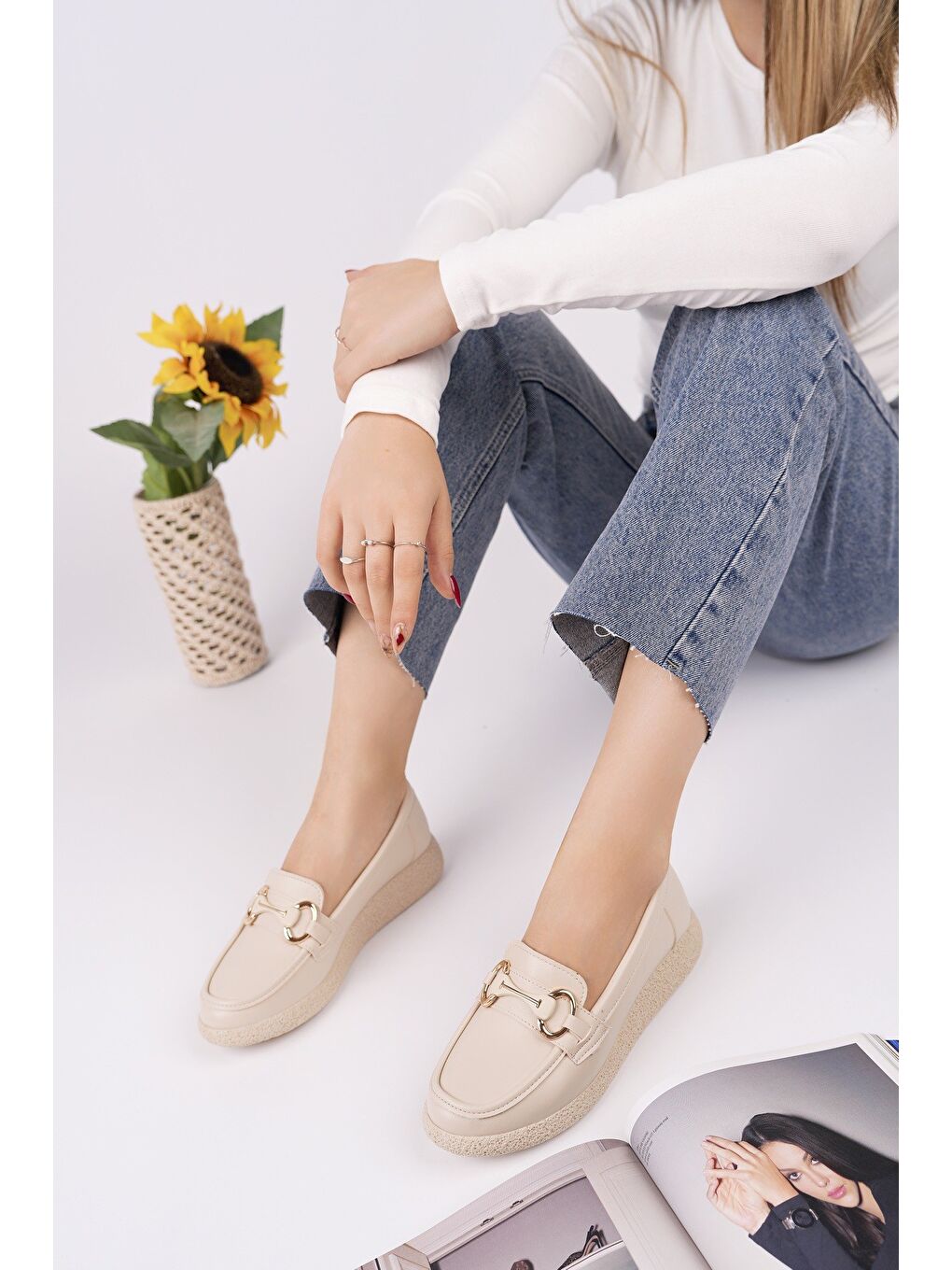 Bej POLARA Kalın Taban Toka Detaylı Kadın Günlük Loafer Ayakkabı-3