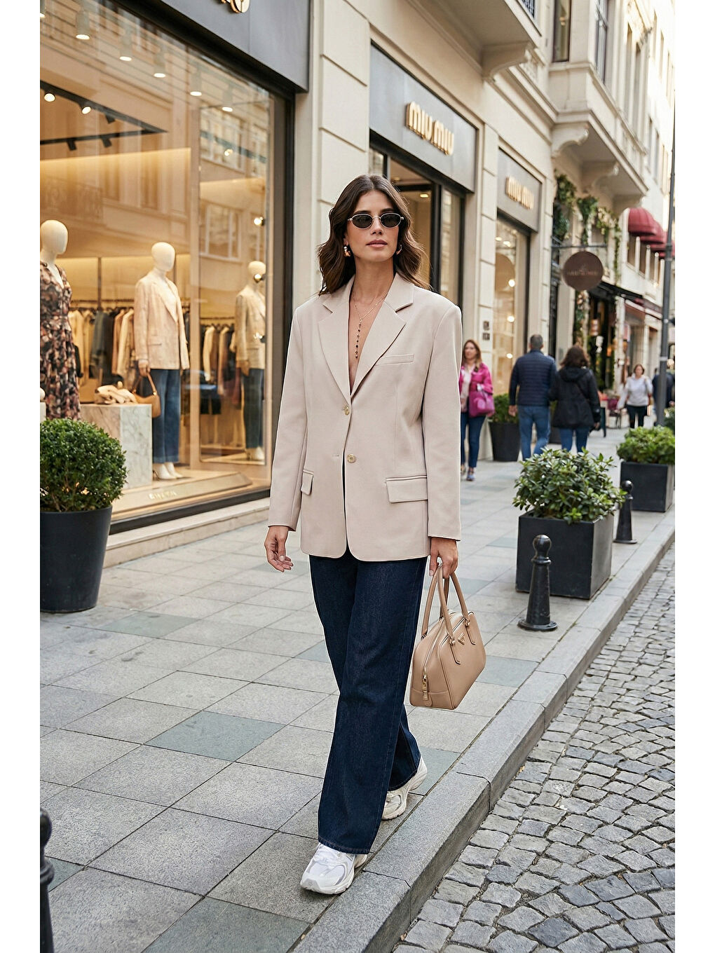 Bej Regular Fit Ceket Yaka Düğmeli Blazer Ceket 6839562