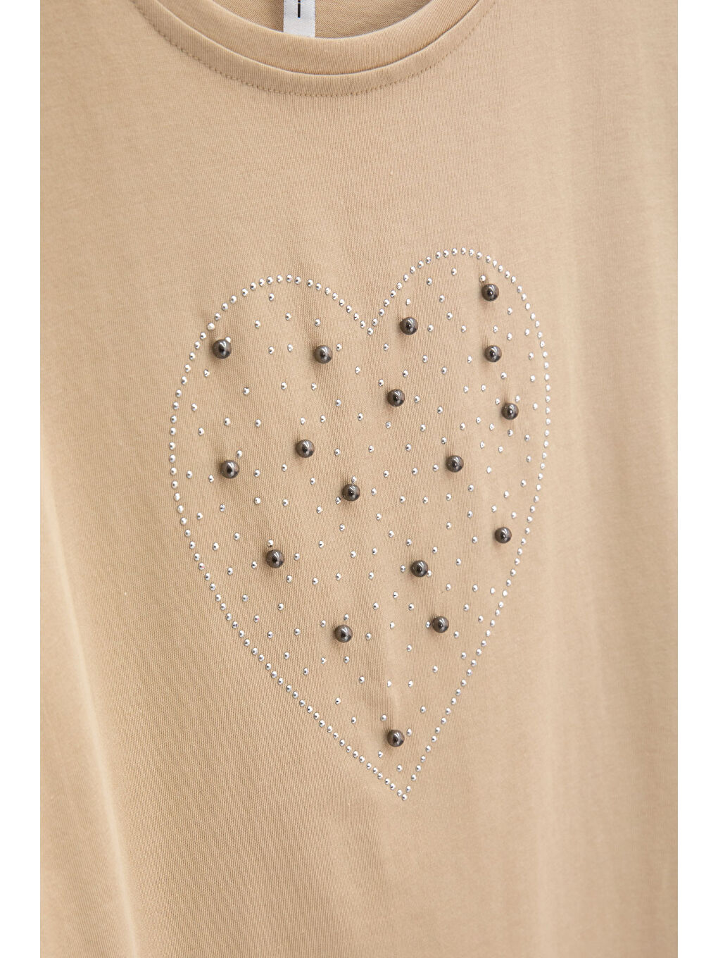 Kahverengi Kahve Payetli Kalp Desenli Kısa Kol Kız Çocuk Oversize Tişört 20790-1