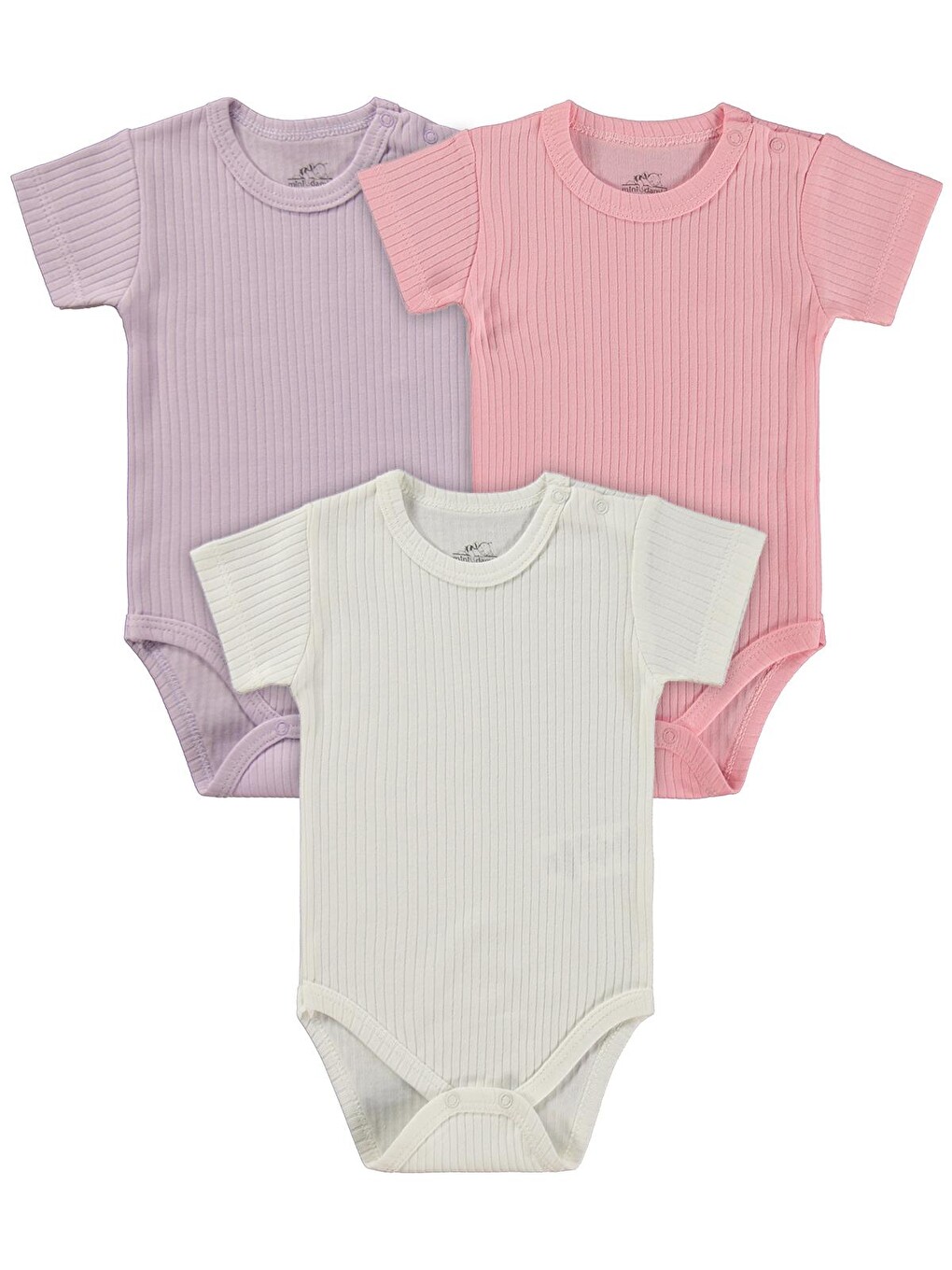 Kısa Kol Basic 3'lü Set 1-18 Ay Çıtçıtlı Badi - Pembe