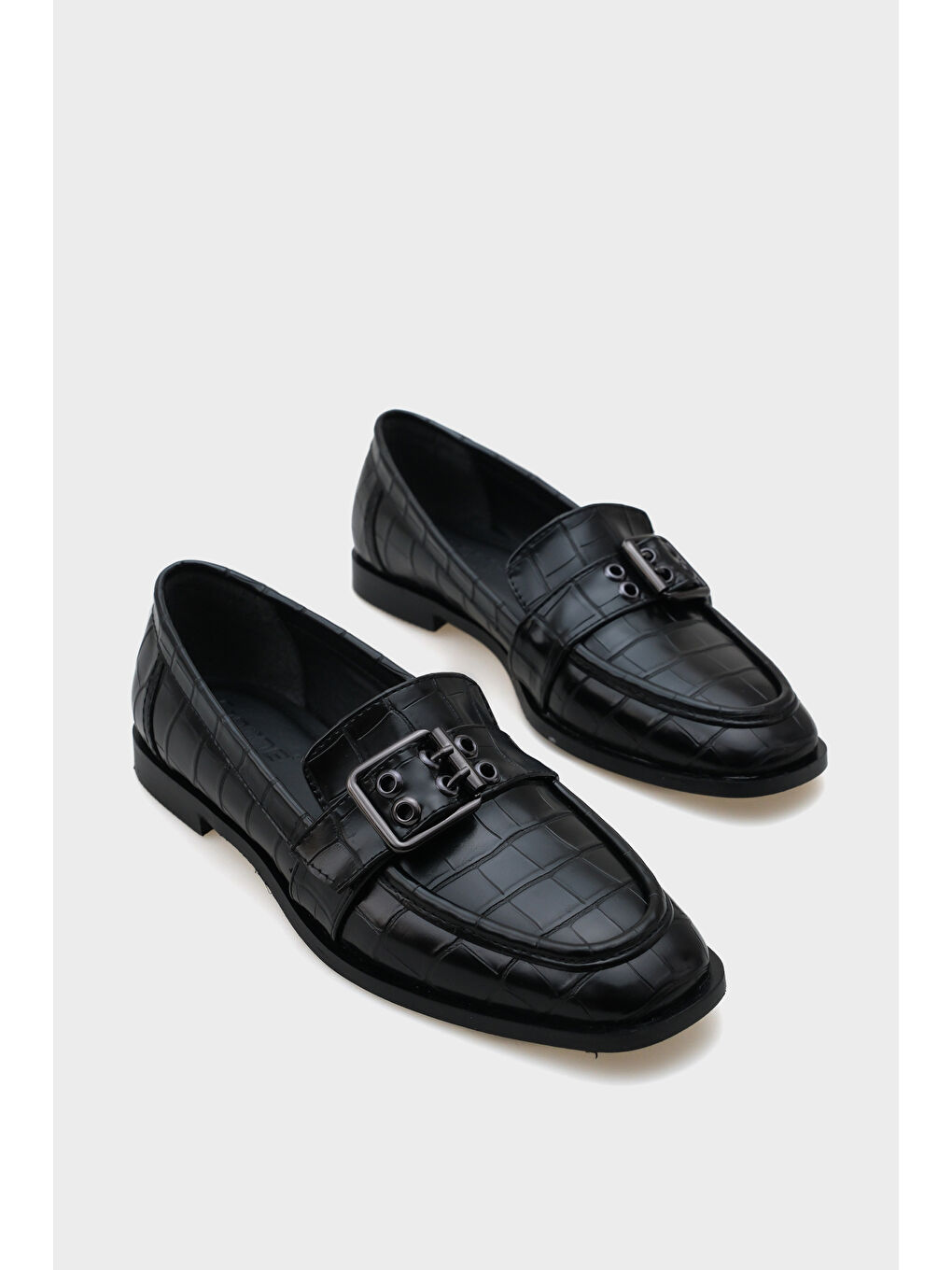 Siyah Carla Metal Tokalı Kadın Loafer Ayakkabı-1