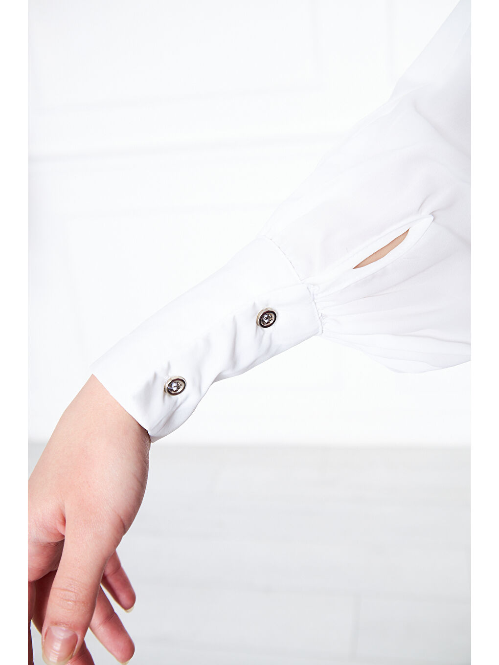 Kadın Trend Balon Kol Oversize Beyaz Bluz Gömlek-4