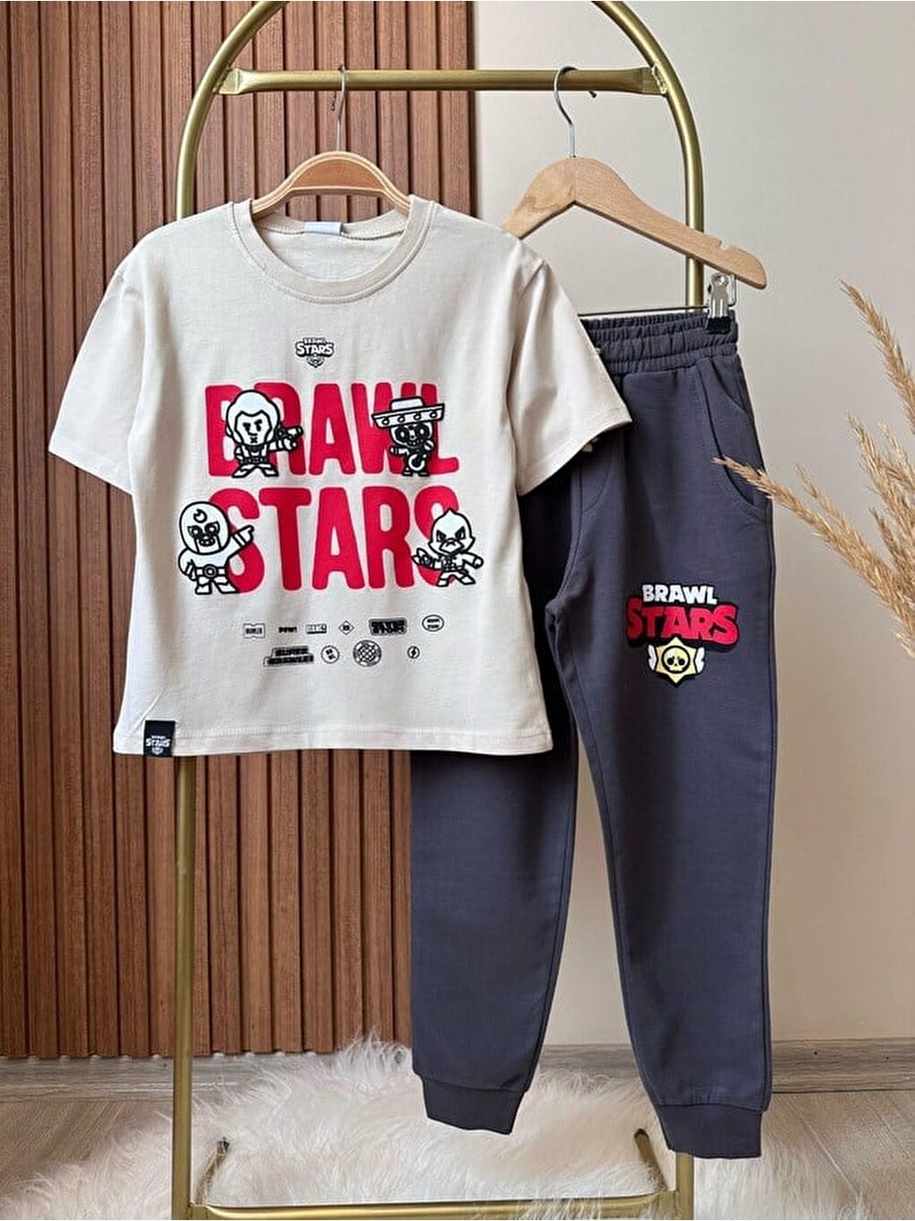 Karışık Erkek Çocuk Pamuklu Ekru Oyun Baskılı T-Shirt Eşofman Takım-1