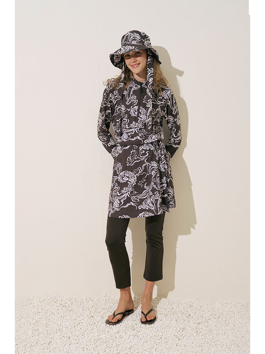 Ekru Desenli Anvelop Tesettür Mayo Alea