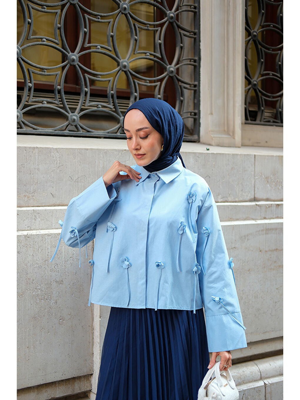 Kadın Çiçek Desenli Gömlek Bebe Mavi-2