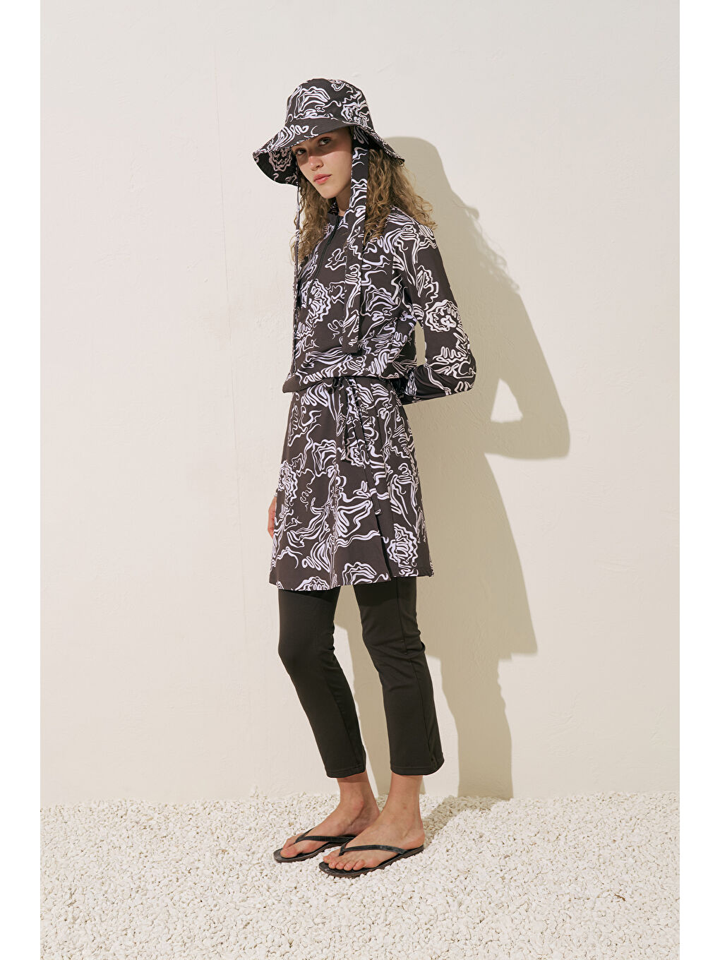 Ekru Desenli Anvelop Tesettür Mayo Alea-1