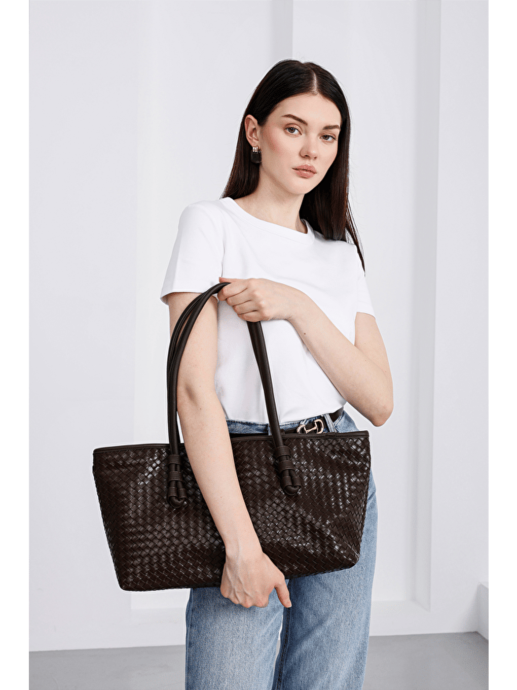 Kahverengi Campana Örgülü Omuz Çantası Kahve-3