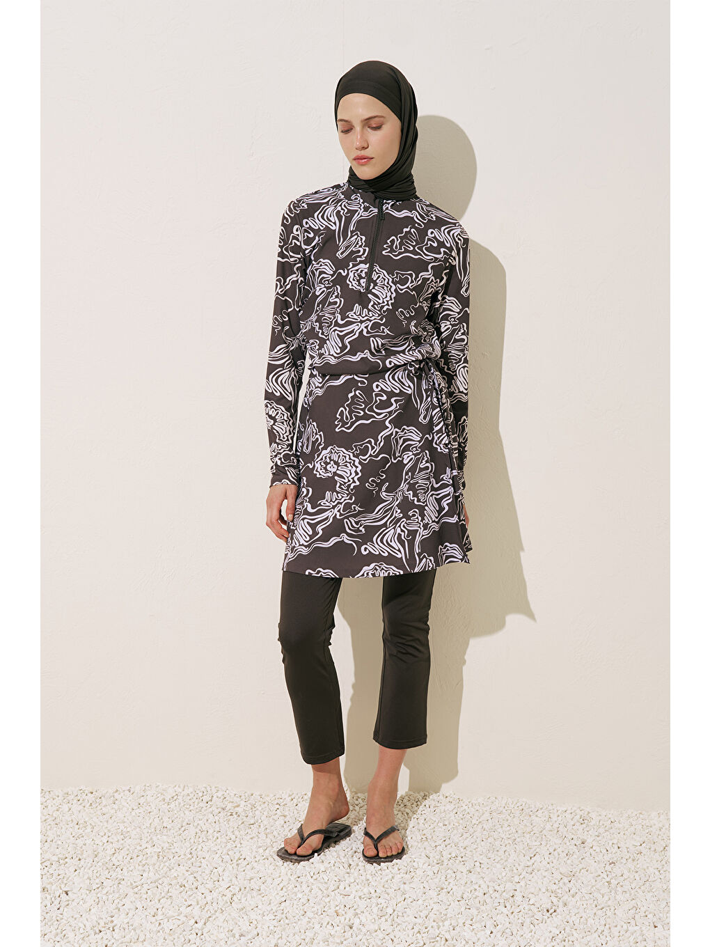 Ekru Desenli Anvelop Tesettür Mayo Alea-2