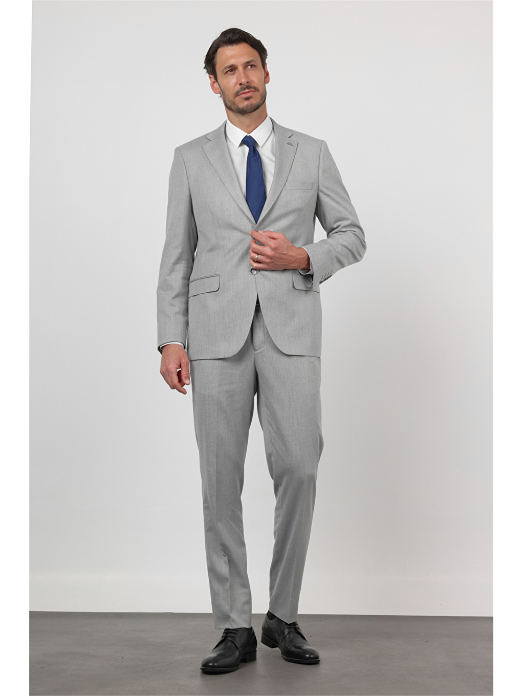 Gri Düz Desen Mono Yaka 6 Drop Comfort Fit Esnek Takım Elbise 1001260167