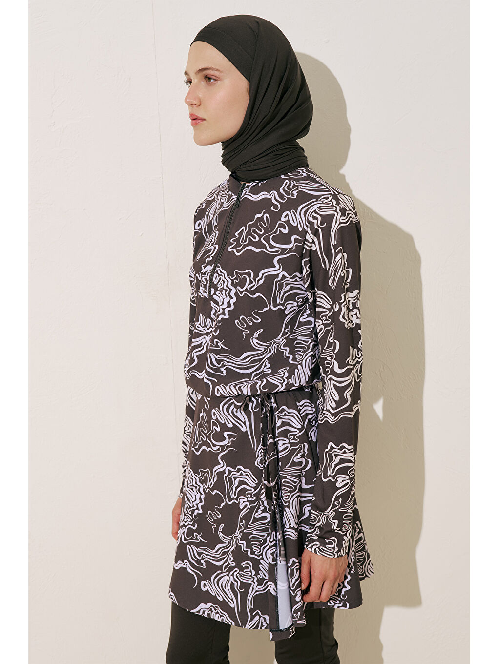 Ekru Desenli Anvelop Tesettür Mayo Alea-3