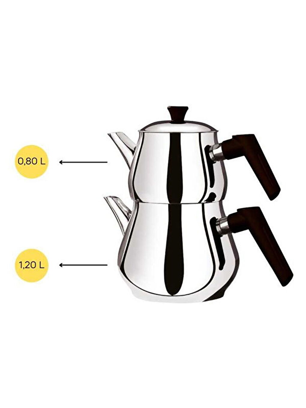 Karışık Çaykara Soft Mini Çelik Çaydanlık Takımı - Gri / Kırmızı - 1,2 lt + 800 ml-1