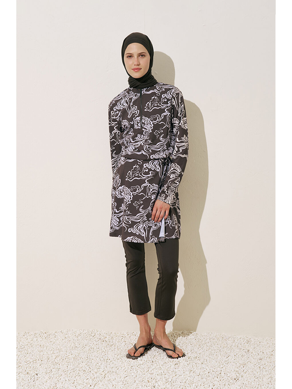 Ekru Desenli Anvelop Tesettür Mayo Alea-4