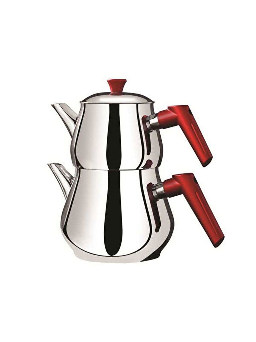 Karışık Çaykara Soft Mini Çelik Çaydanlık Takımı - Gri / Kırmızı - 1,2 lt + 800 ml-2