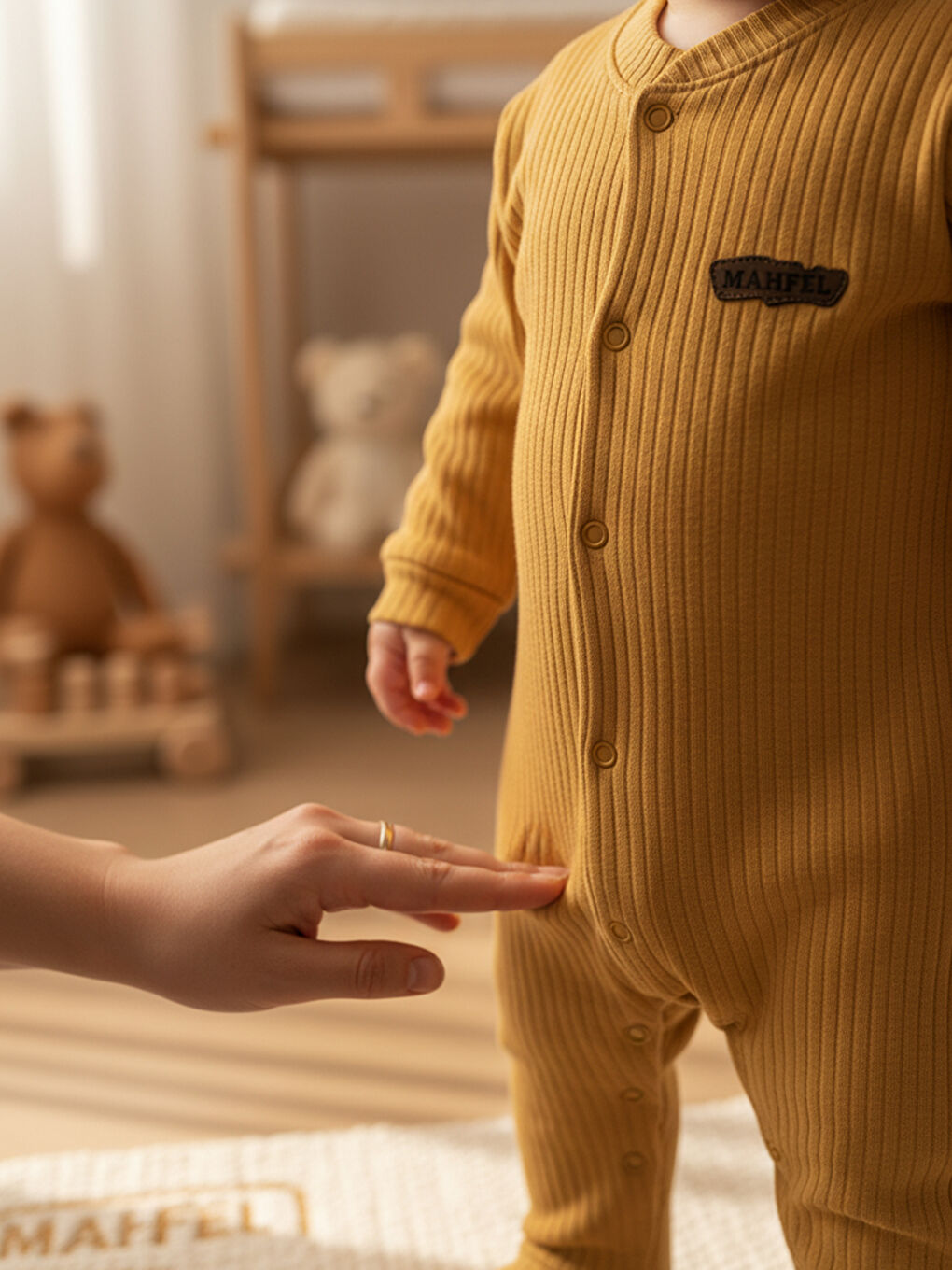 Sarı %100 Pamuklu Fitilli Bebek Tulum Salopet HARDAL-3