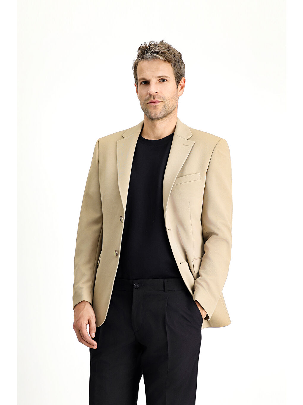 Bej Slim Fit Dar Kesim Klasik Ceket