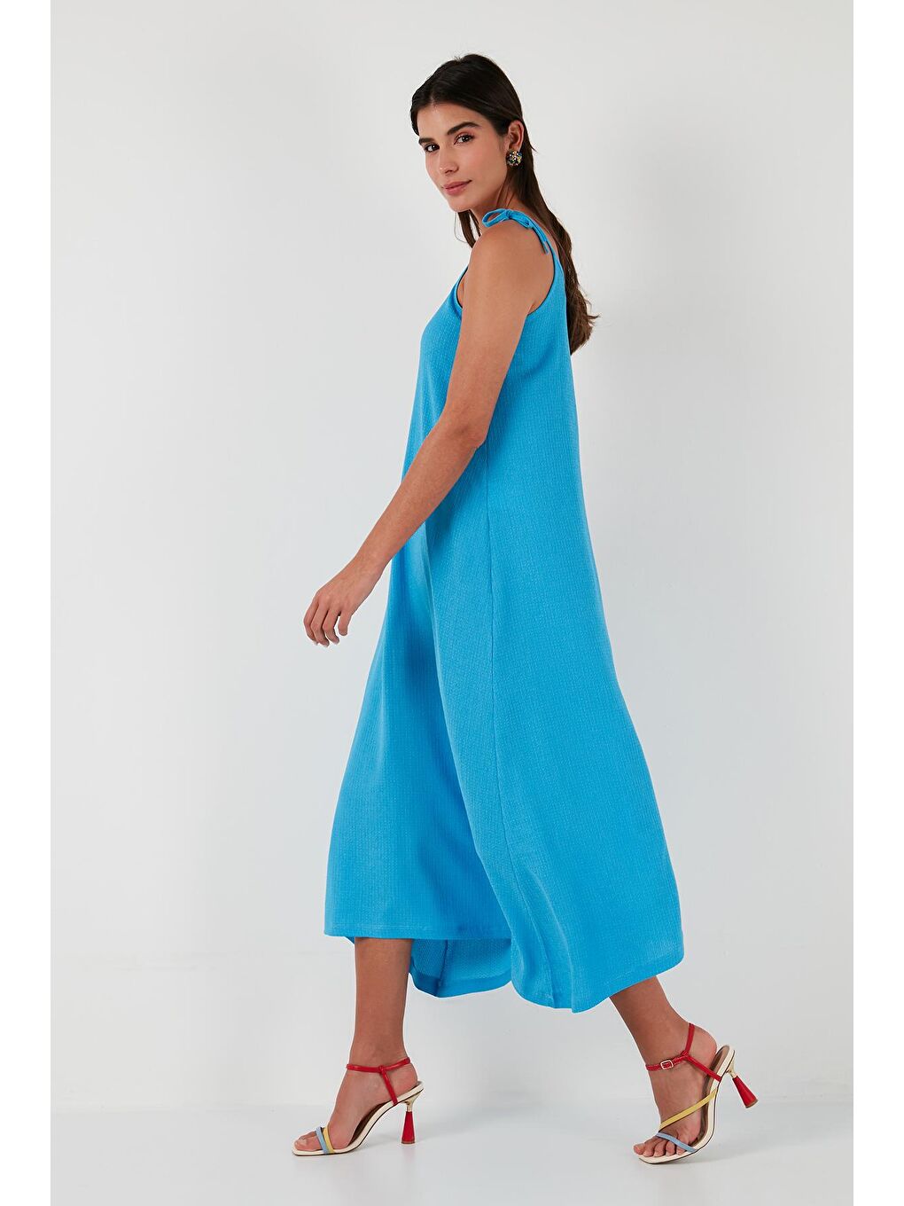 Lela Mavi Regular Fit İp Askılı Uzun Kadın Elbise 5865732 - 1