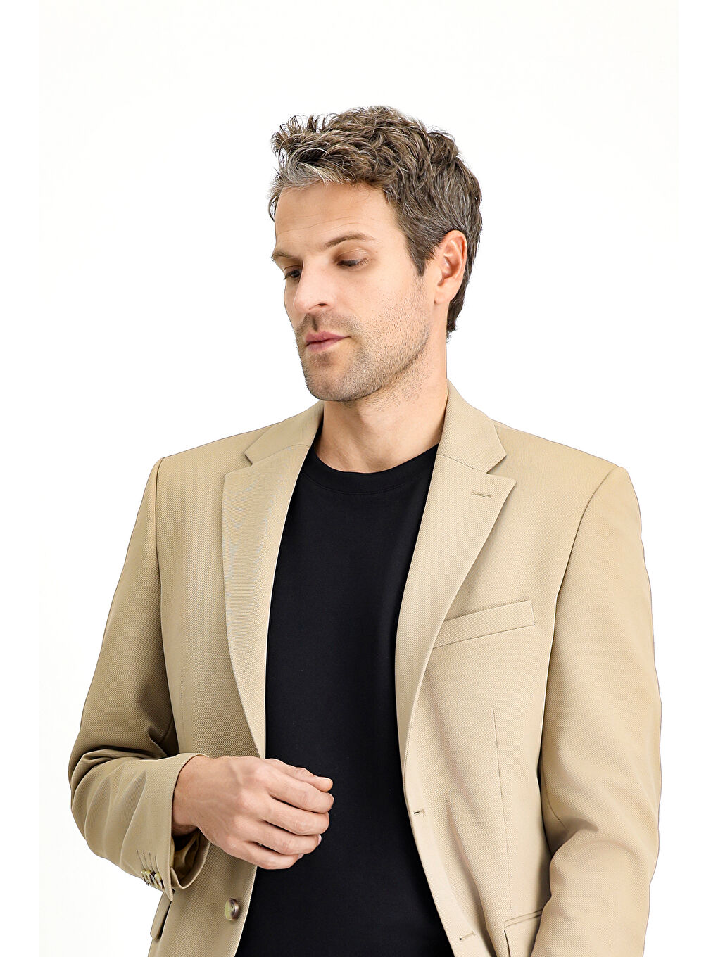 Bej Slim Fit Dar Kesim Klasik Ceket-1