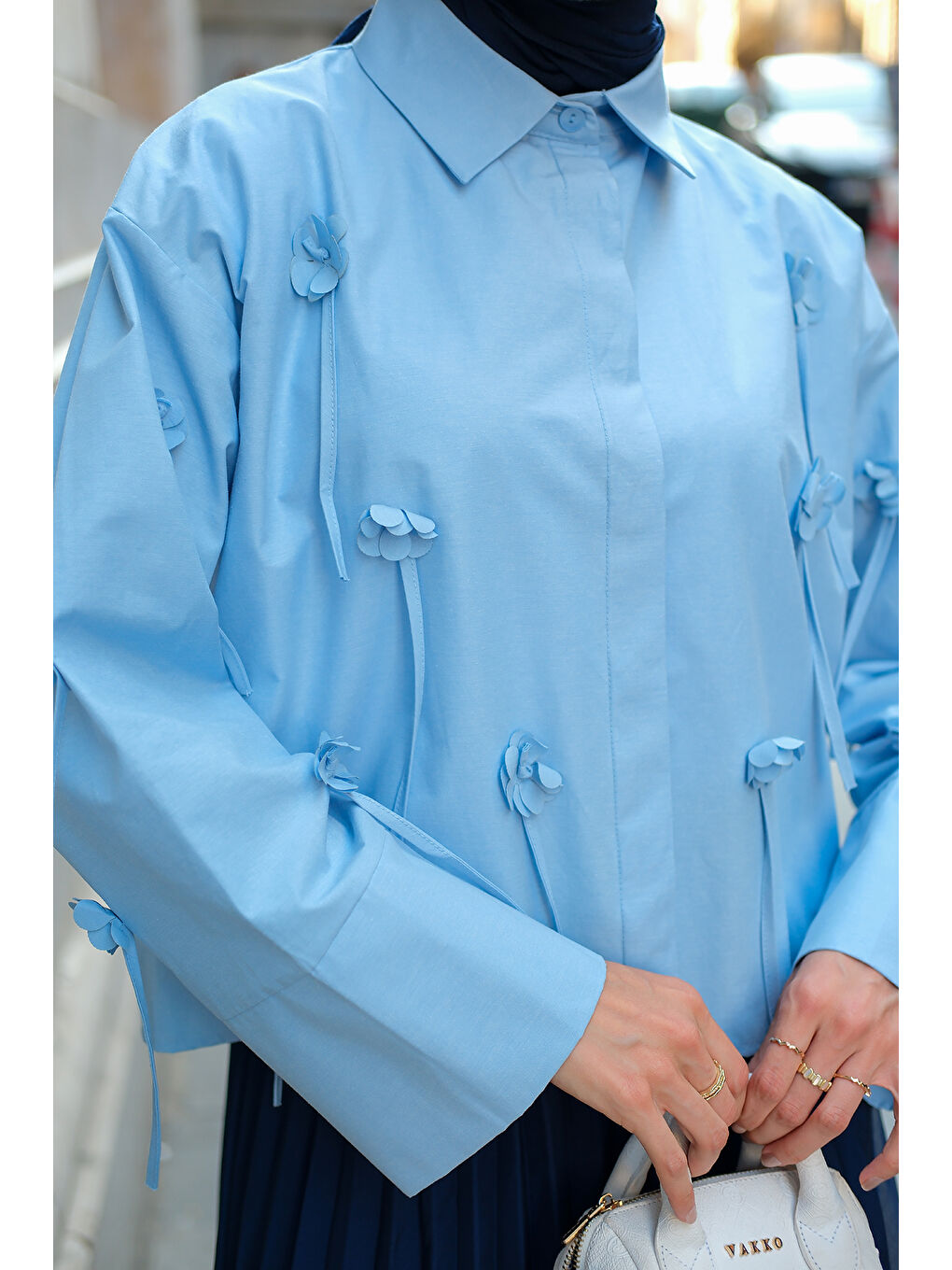 Kadın Çiçek Desenli Gömlek Bebe Mavi-3