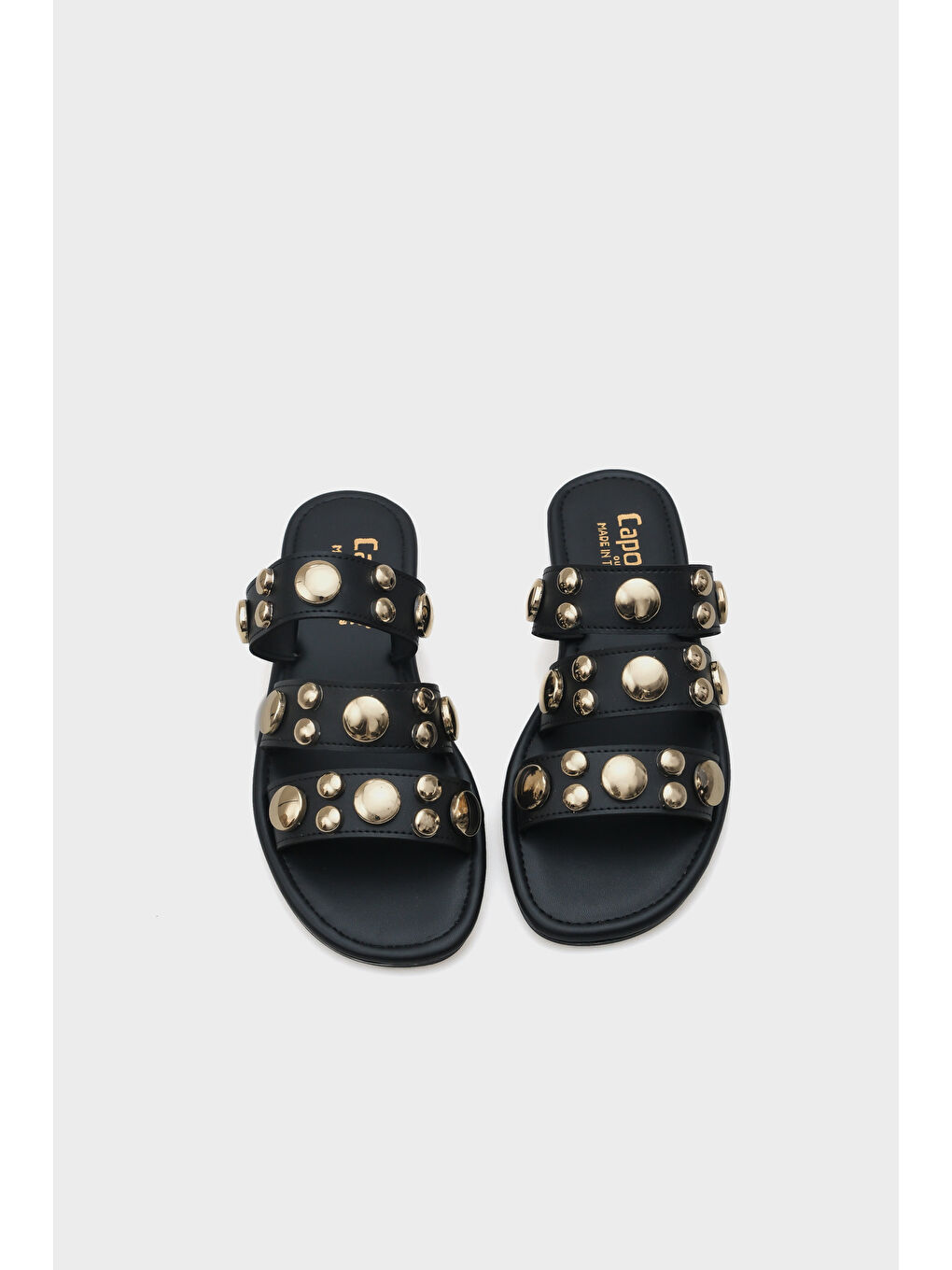 Siyah Kate Bantlı Metal Aksesuarlı Düz Topuklu Yuvarlak Burunlu Kadın Terlik-5