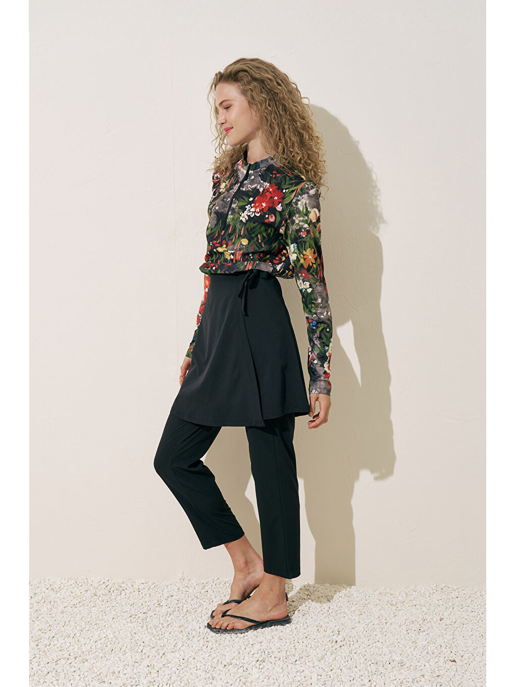 Bej Desenli Anvelop Tesettür Mayo Dark Garden-1