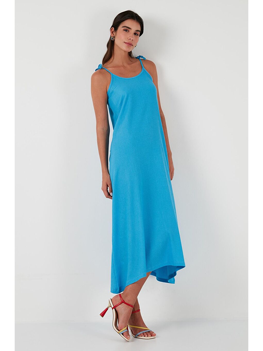 Lela Mavi Regular Fit İp Askılı Uzun Kadın Elbise 5865732 - 2