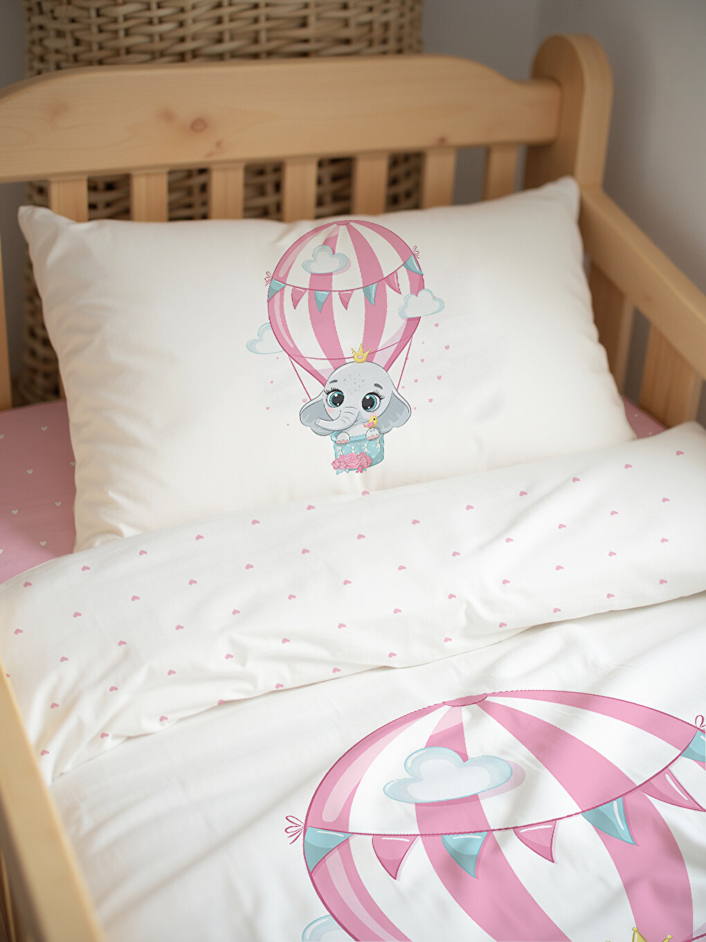 Karışık Fil ve Balon Desenli Bebek Nevresim Takımı Çift Taraflı 100x150 cm Çarşafsız-2