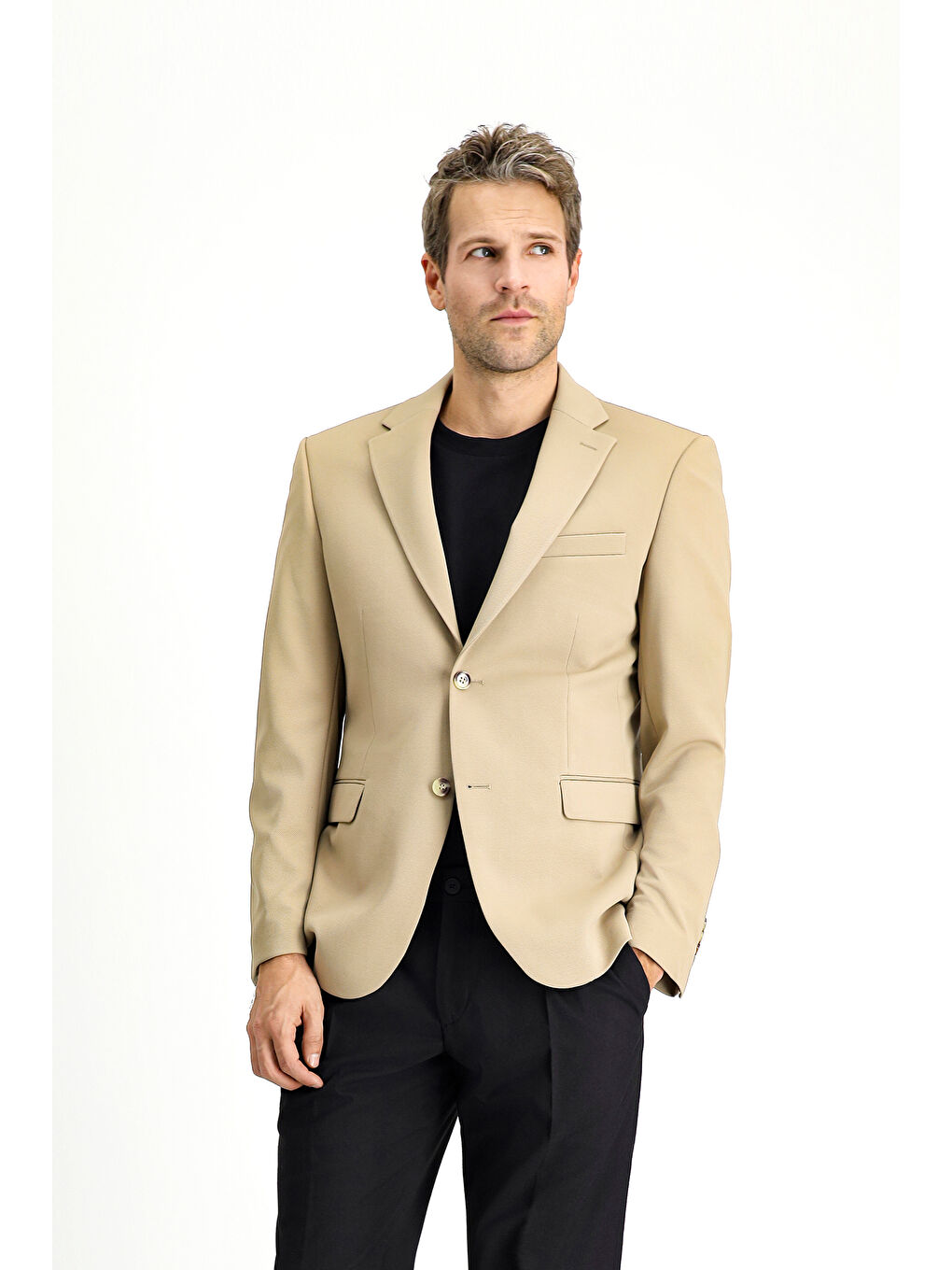 Bej Slim Fit Dar Kesim Klasik Ceket-3