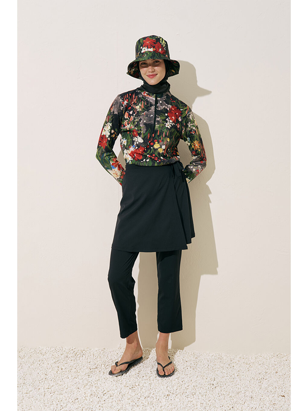 Bej Desenli Anvelop Tesettür Mayo Dark Garden-2