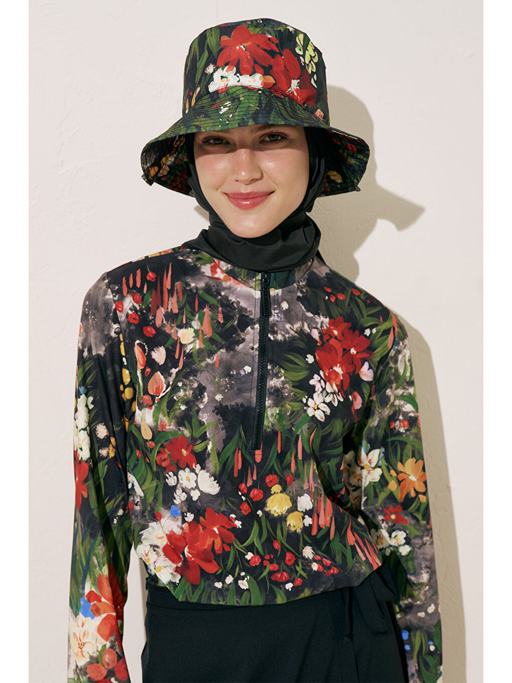 Bej Desenli Anvelop Tesettür Mayo Dark Garden-3