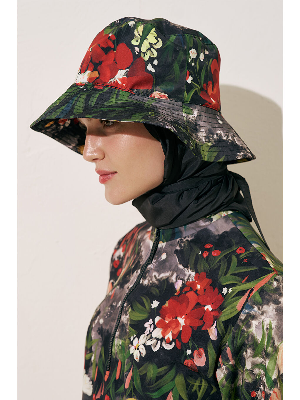 Bej Desenli Anvelop Tesettür Mayo Dark Garden-4