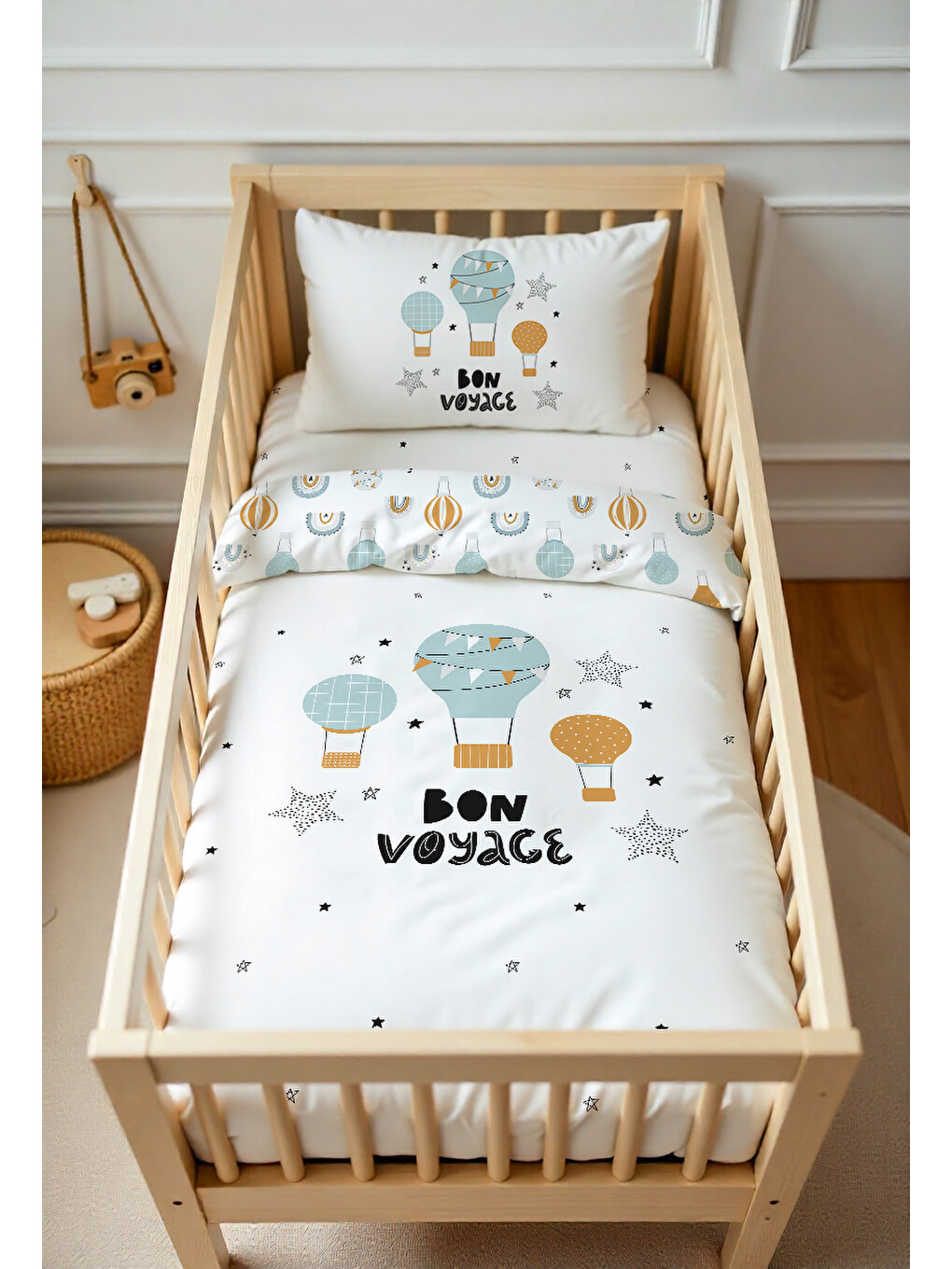 Karışık Mavi Balon Desenli Bebek Nevresim Takımı Çift Taraflı 100x150 cm Çarşafsız