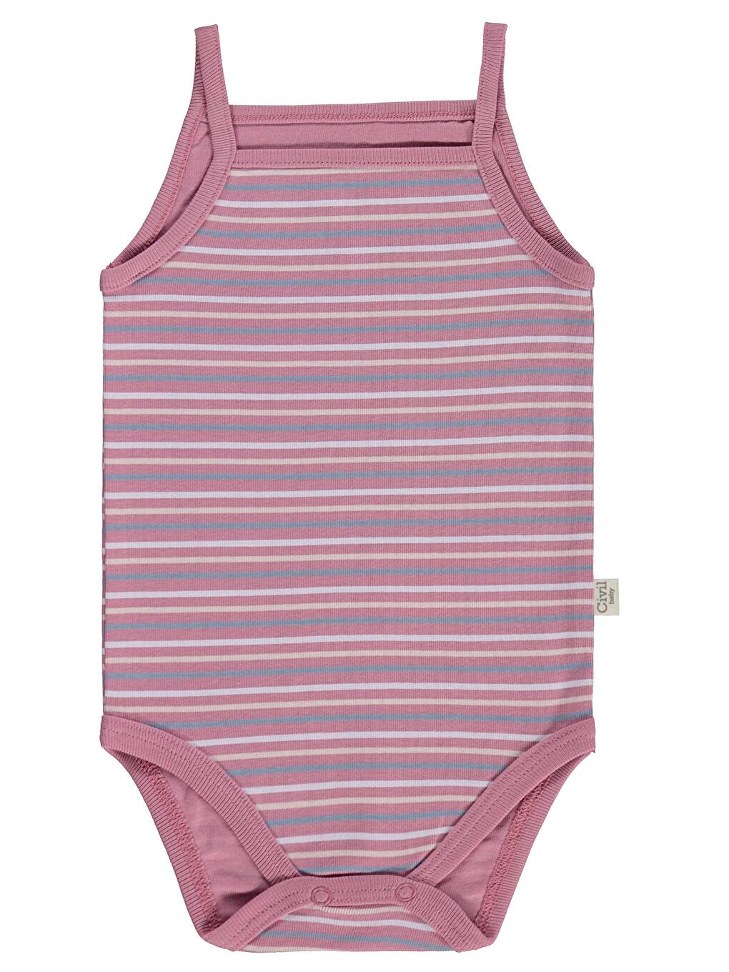 Baby Çizgili İp Askılı 3 Lü 0-36 Ay Çıtçıtlı Badi - Pembe 9-12 Ay-8