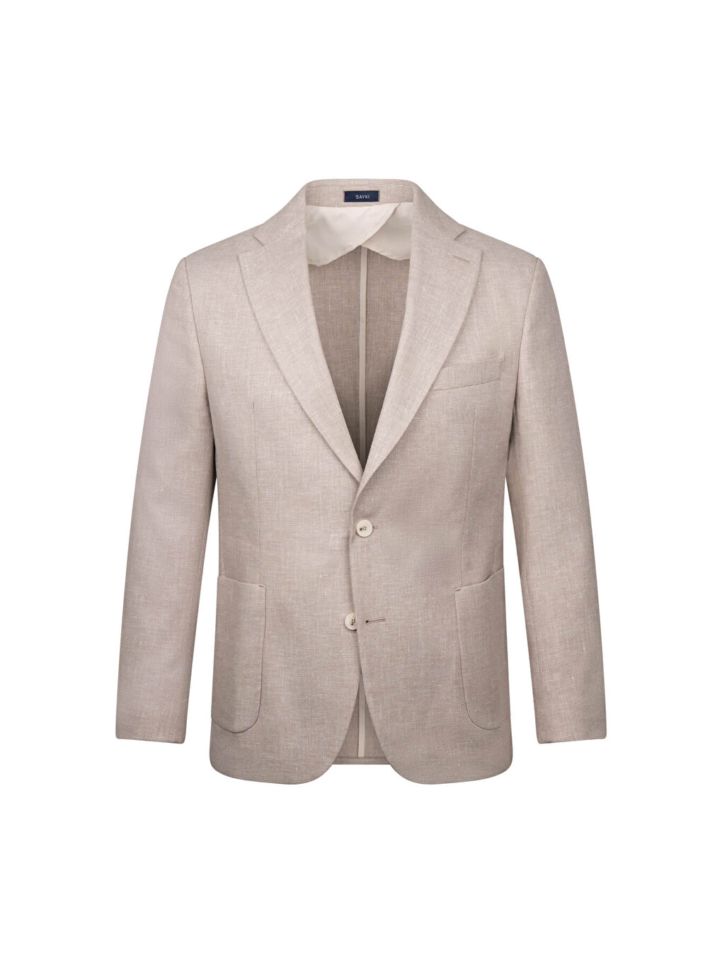 Bej Regular Fit Mono Yaka Casual Keten Ceket