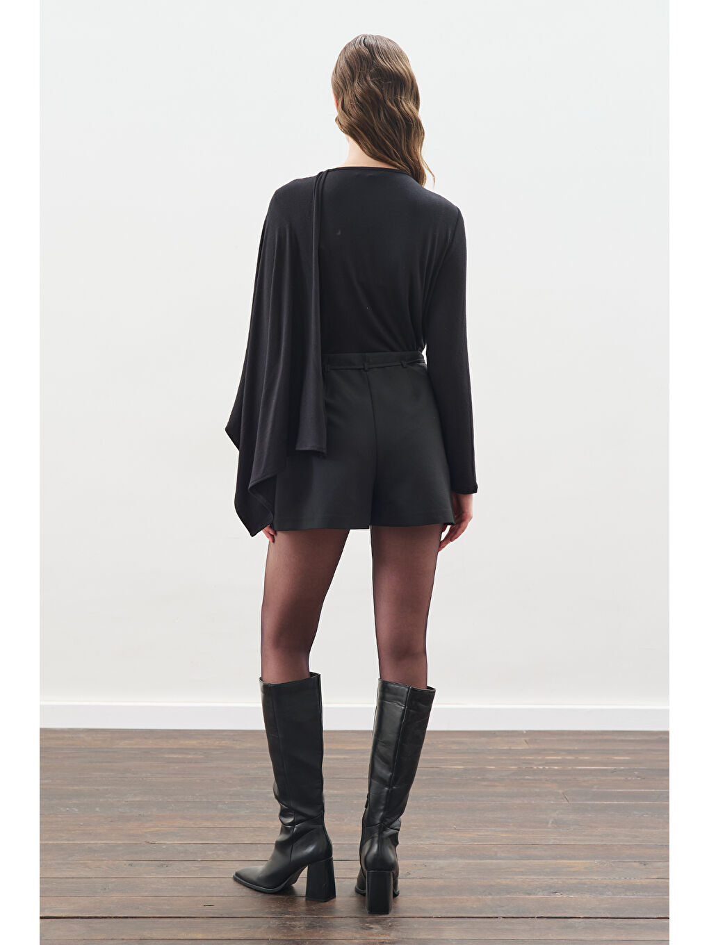 Şal Detaylı Dökümlü Bluz Siyah-5