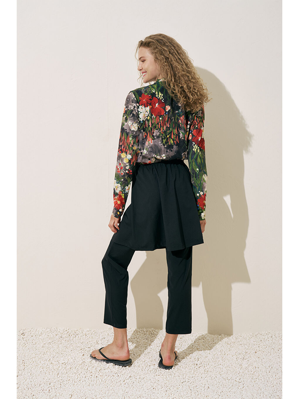 Bej Desenli Anvelop Tesettür Mayo Dark Garden-5