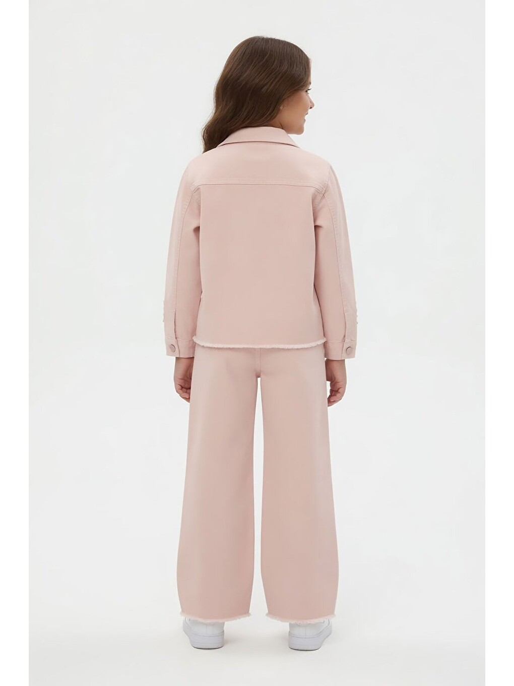 Pembe Somon Çiçek Nakışlı Ceketli Geniş Paça Pantolonlu Kız Çocuk 3lü Takım 24117-4