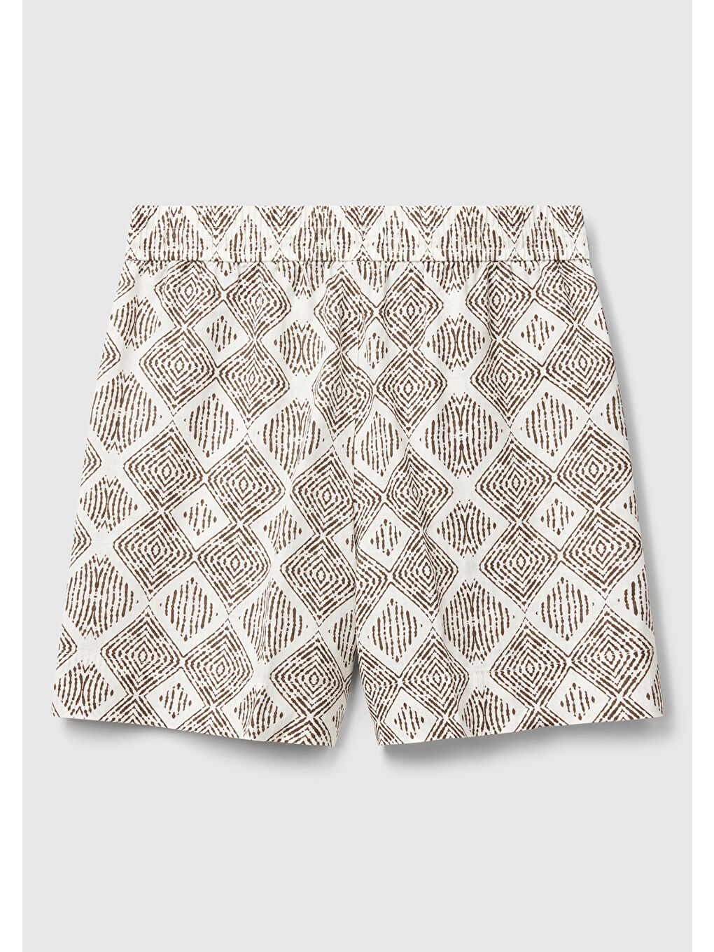 Kadın Beyaz Mix %100 Keten Desenli Beli Lastikli Cepli Şort-3