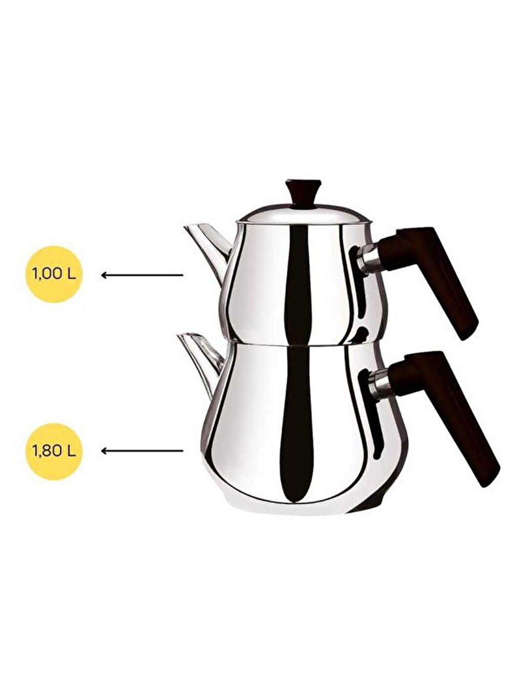 Karışık Çaykara Soft Midi Çelik Çaydanlık Takımı - Gri / Kırmızı - 1,8 lt + 1 lt-1