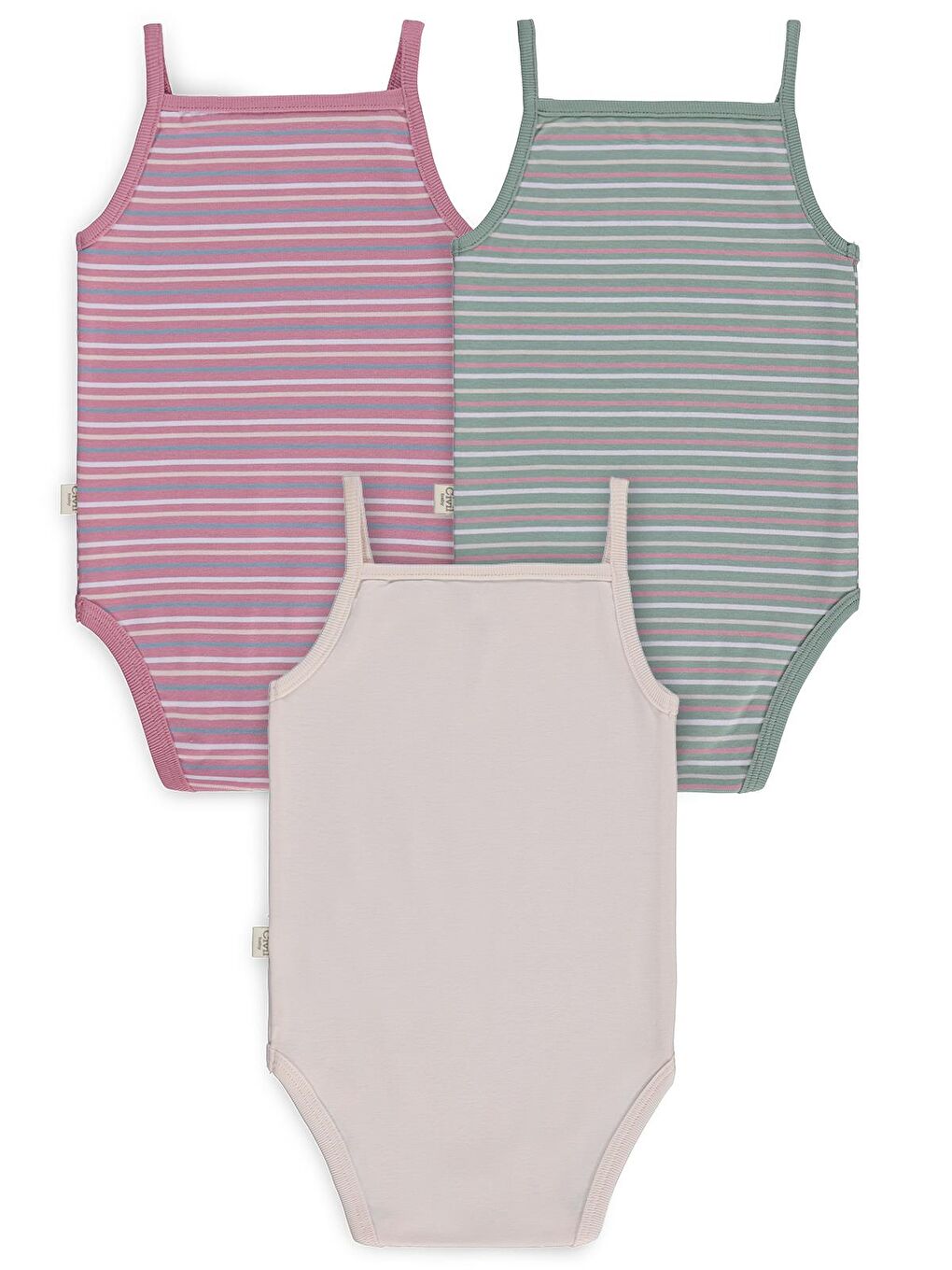 Baby Çizgili İp Askılı 3 Lü 0-36 Ay Çıtçıtlı Badi - Pembe 9-12 Ay-11