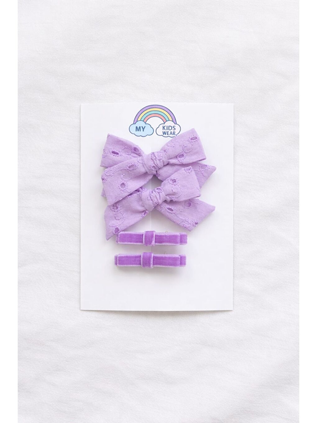 Kız Çocuk El Yapımı Lila Brode Fiyonk & Kadife Mini Fiyonk Kız Çocuk Toka Seti (4’lü) 12373