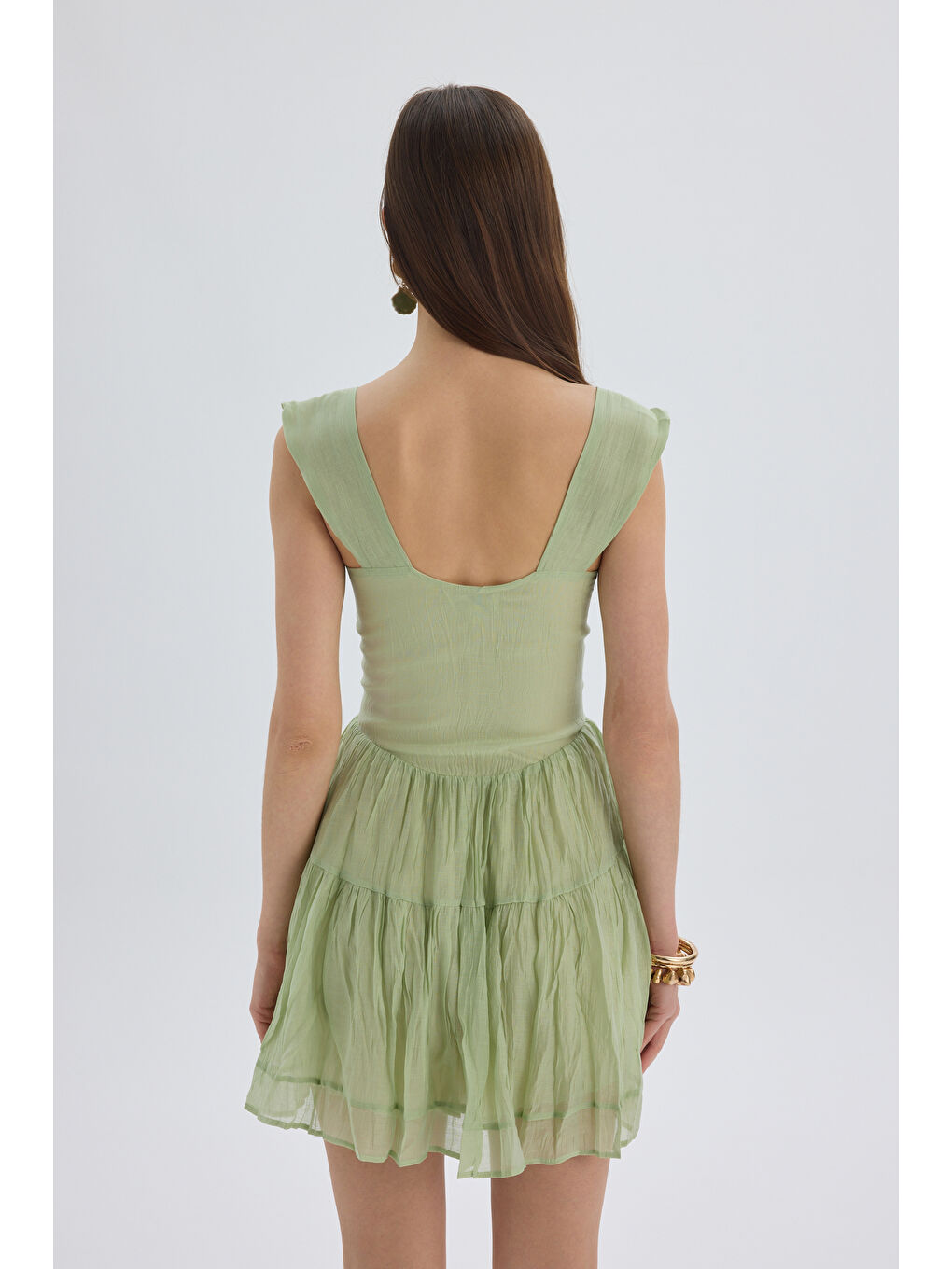 Serena Düğmeli Yeşil Mini Elbise-4