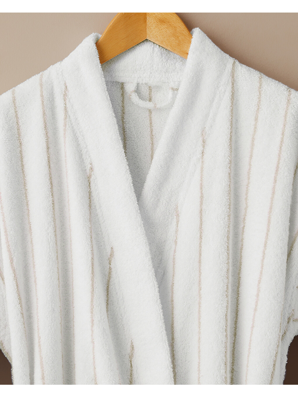 Mono Stripe Pamuk Bornoz L-xl Beyaz - Bej-1
