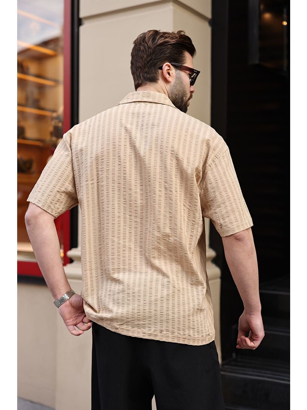 Bej Gofre Kumaş Erkek Gömlek E6772-3