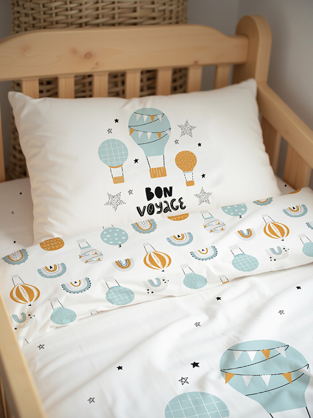 Karışık Mavi Balon Desenli Bebek Nevresim Takımı Çift Taraflı 100x150 cm Çarşafsız-1