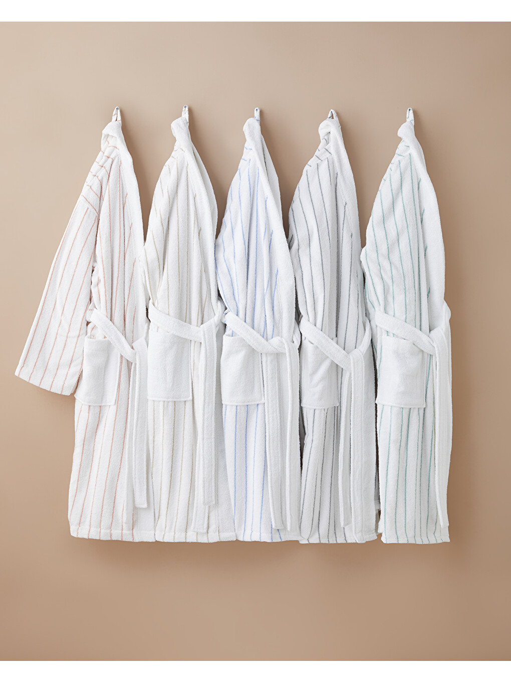 Mono Stripe Pamuk Bornoz L-xl Beyaz - Bej-3