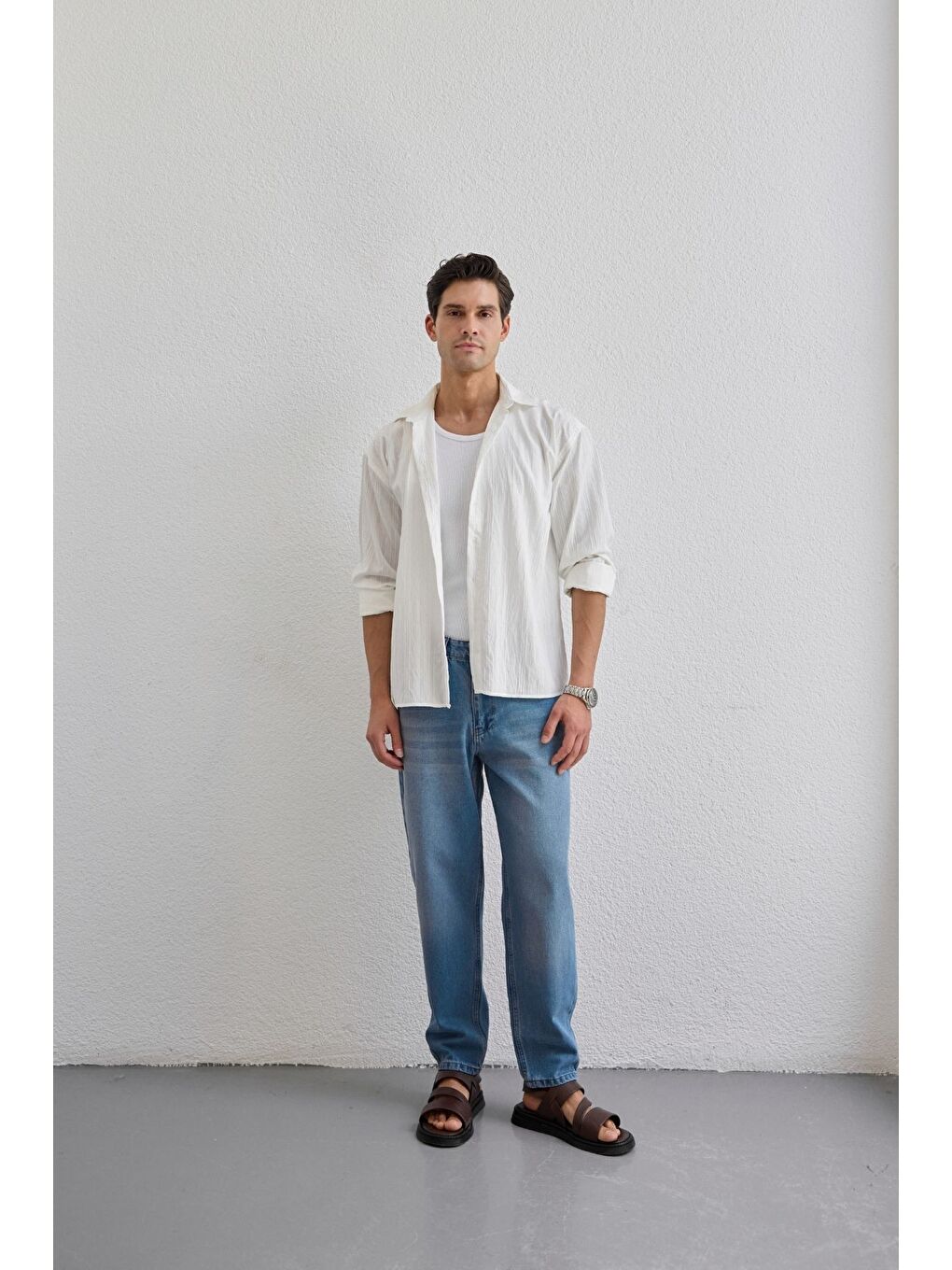 Beyaz Tugur Erkek Çizgili Oversize Premium Gömlek Soft Touch Refined Comfort-1