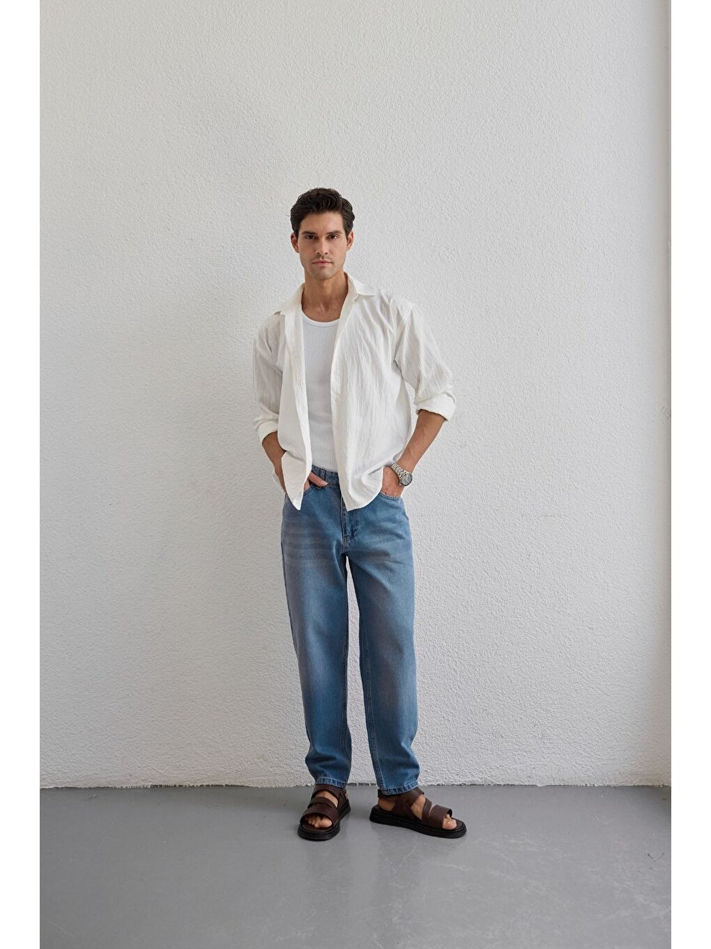 Beyaz Tugur Erkek Çizgili Oversize Premium Gömlek Soft Touch Refined Comfort-2