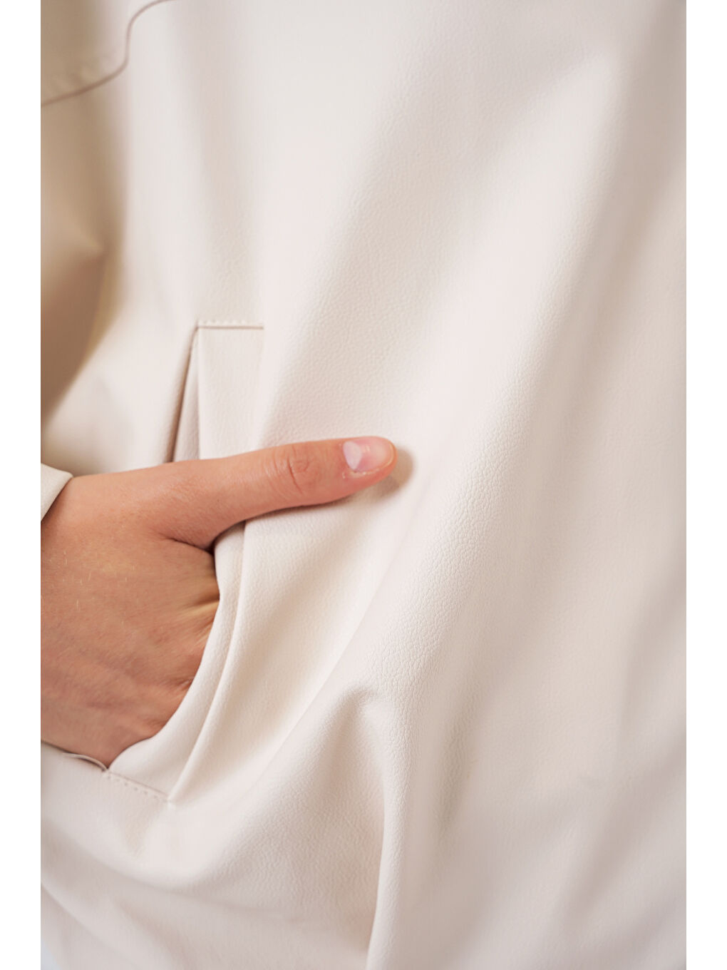 Kadın Oversize Deri Ceket 1055 - Ekru-4