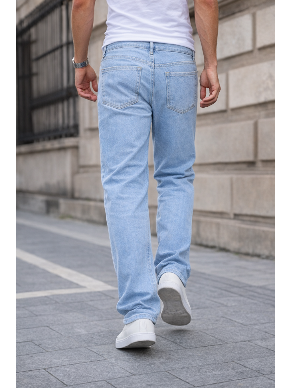 Erkek Kargo Cepli Pamuklu B.Mavi Baggy Pantolon-5