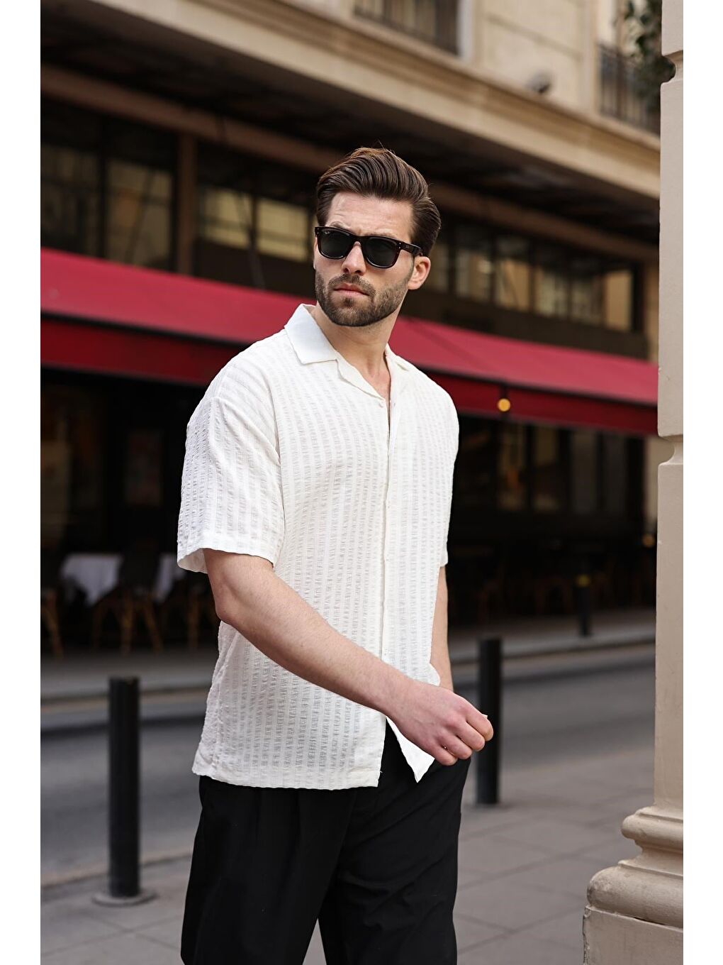 Beyaz Gofre Kumaş Erkek Gömlek E6772-1